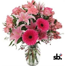 Pink roses, gerberas, lilies and...
